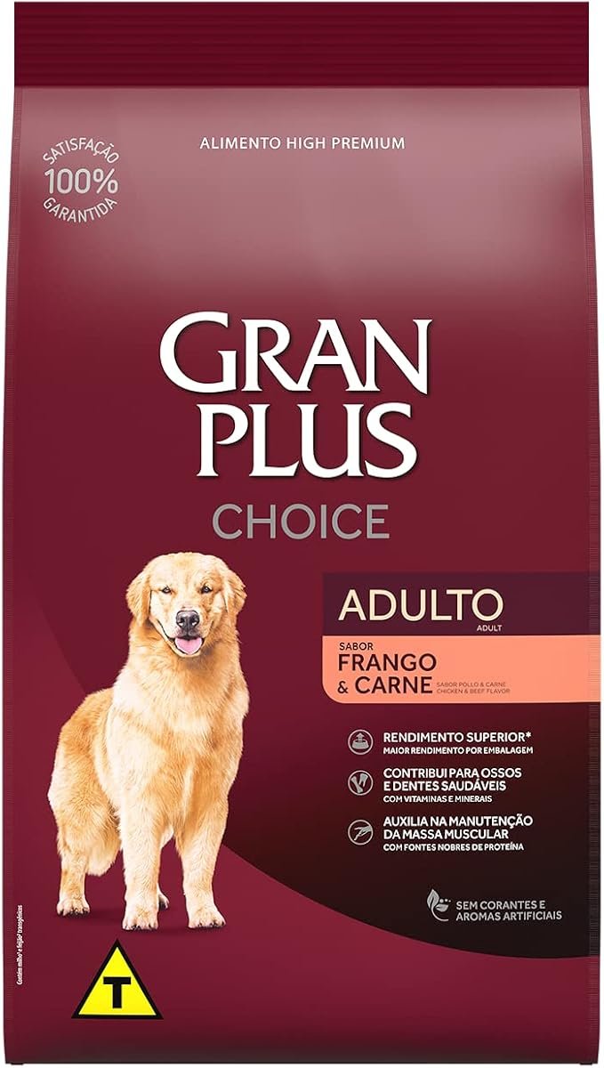 GranPlus Choice Ração para Cães Adultos Sabor Frango e Carne, 10,1kg
