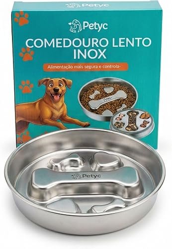 PETYC Comedouro Lento em Aço Inox Labirinto