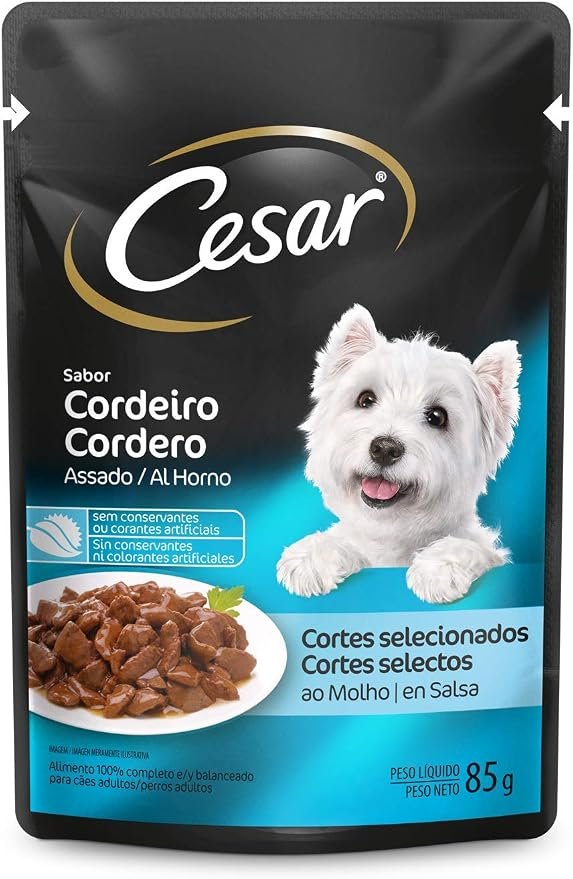 Ração Úmida Cesar Sachê Cortes Selecionados Cordeiro Assado ao Molho para Cães Adultos 85g