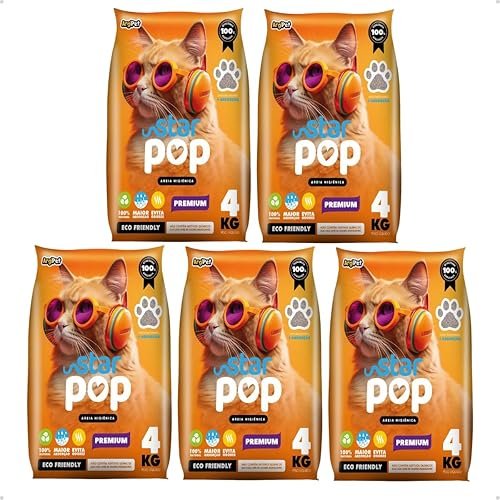 Star Pop Areia Higiênica Premium Grãos Médios, kit com 5