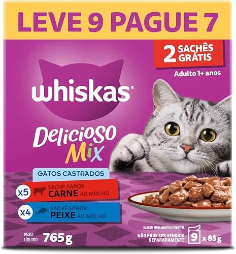 Whiskas Sachê Carne e Peixe para Gatos Adultos Castrados